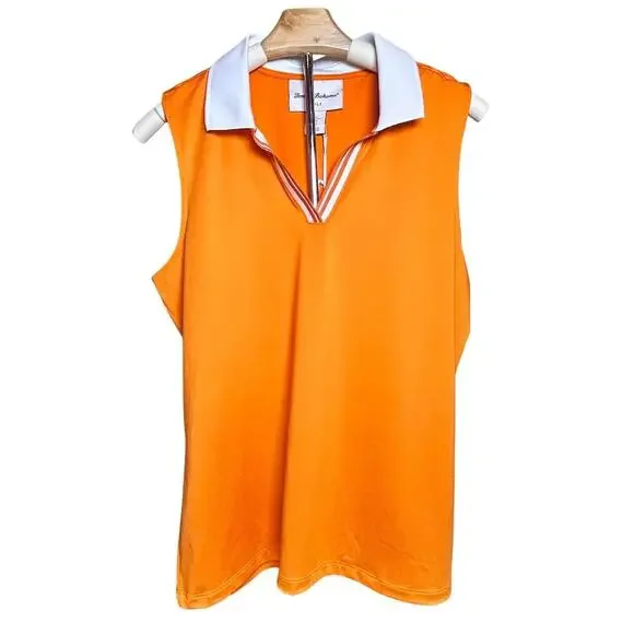 Tommy Bahama GOLF 1/4 Zip Orange Sleeveless Polo White Collar Large - Picture 2 of 8